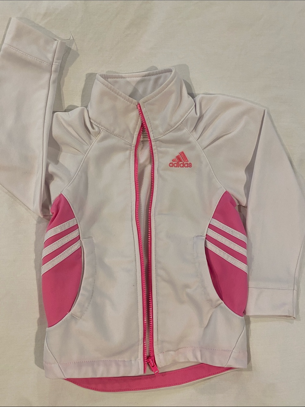 Adidas White and Pink Girls Athletic Zip Jacket. 24 Months